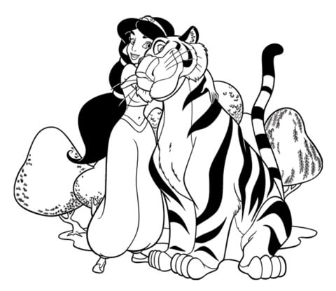 Jasmine With Her Tiger Rajah Coloring Page